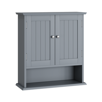 Armario De Baño De Pared Con 2 Puertas Y Estantes Abiertos De Mdf, 54,6 X 19,8 X 60 Cm – Gris