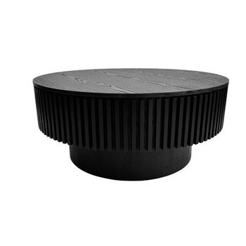 Mesa de centro 75cm - redonda moderna con almacenamiento de madera chapada - negro