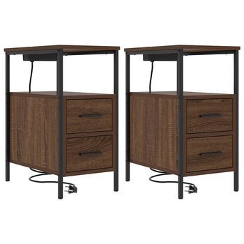 Pack 2 Uds Mesita De Noche | Armario De Noche | Mesa De Noche Con Cajón Roble Marrón 30 X 48 X 61 Cm