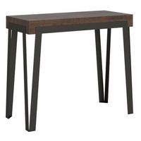 consola extensible konta de diseno en madera y acero antracita 90x40196 o 90x40300-color marron-soporte 2 pies-5 alargaderas finas