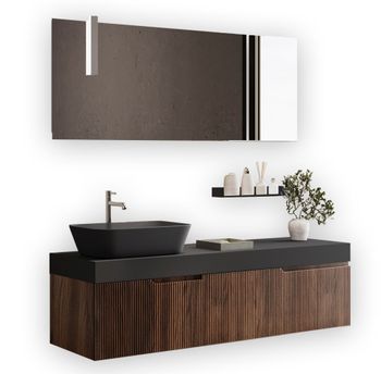 Mueble de baño 7 piezas en mdf roble oscuro
