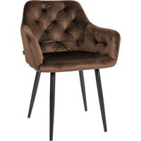 silla de comedor con boton decorativo en terciopelo marron y metal negro mate m10002313