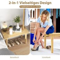 mesa auxiliar 3 en 1 de madera maciza perchero con zapatero natural 168 cm