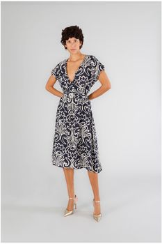 vestido con escote cruzado y estampado marroquí multiblue arabesque s