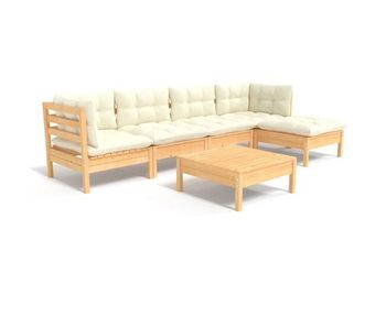 Muebles de jardín 6 piezas cojines madera de pino color crema