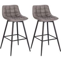 juego de 2 taburetes de bar cuero sintetico  metal 43 x 355 x 88 cm gris oscurowoltu