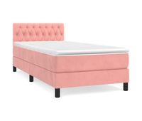 cama box spring con colchon terciopelo rosa 100x200 cm diseno de botones