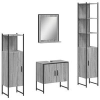 set de 4 uds armario de bano  mueble de bano madera contrachapada gris sonoma