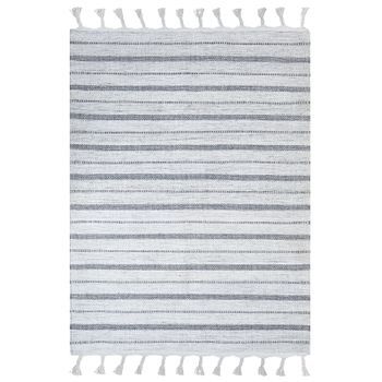 Alfombra Blanco Crema Gris 160 X 230 Cm Plástico Reciclado Patrón A Rayas Bademli