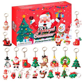 Calendario De Adviento Con Llaveros De Regalo Para Decorar. 24 Llaveros Navideños Diferentes. 37x3,5x23 Cm. Color: Multicolor