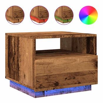 Mesa De Café - Mesa De Centro Con Luces Led Madera Envejecida 50x49x40 Cm