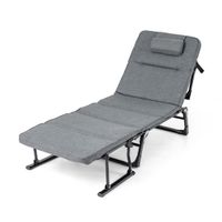 costway sillon cama plegable 3 en 1 con respaldo ajustable en 6 posiciones almohada y reposacabezas para camping interior y exterior gris