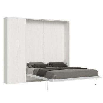 Cama Plegable 160x190 Cm Con 1 Columna Contenedor De Madera Blanca Kanto