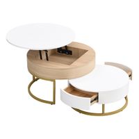 mesa baja redonda madera y blanca tablero elevable cajon metal