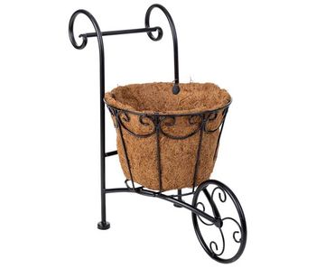 Soporte macetero carro negro de medidas: 26x16x35,50h cm
