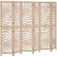 homcom biombo interior de madera 6 paneles 240 x 170 cm plegable y portatil motivo de hoja diseno desmontable madera natural