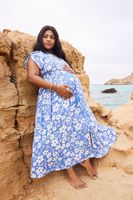 bump it up maternity vestido largo azul de flores