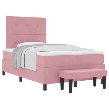 Cama Tipo Box Spring Con Cabecera Rosa 190 X 120 Cm Terciopelo Vidaxl