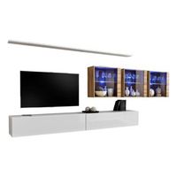 conjunto de muebles para salon mural switch xvii diseno color blanco brillante y roble wotan