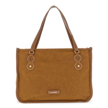 bolso de compras efecto ante con microrremaches y cabujones de piedras decorativas brown