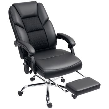 HOMCOM Silla de Oficina Masaje y Calefacción con Respaldo Reclinable y Reposapiés en Piel PU Negro   Aosom España