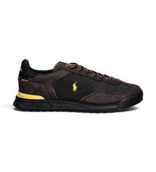 Polo Ralph Lauren para hombre. 809P15680002 Zapatillas Varick con paneles de ante marrón, negro (45), Piel, Plano, Cordones, Casual