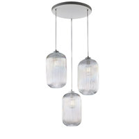 krizia - lampara colgante blanca con cristal transparente decorado y cables electricos orientables 3 luces