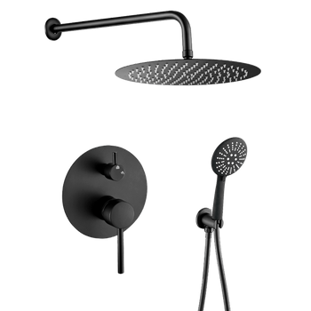 Conjunto De Ducha Empotrada A Pared Monomando Redonda Boracay Negro Mate Ø 30cm