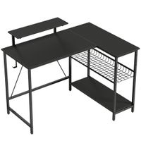 homcom escritorio gaming reversible escritorio gaming de esquina soporte para monitor estanteria de malla ajustable 1145x82x915cm negro