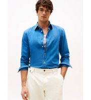 tommy hilfiger para hombre mw0mw38134 camisa de chambray con corte regular azul l casual algodon manga larga
