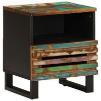 mesita de noche 40x34x46 cm madera maciza reciclada madera trabajada y acero - marron