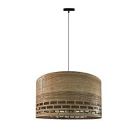 lampara de techo en madera oscura y tela natural