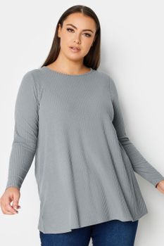 Yours Camiseta Gris Canalé Con Vuelo , Mujer Curvy Y Tallas Grandes, Yours