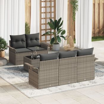 Conjunto De Sofás De Jardín Set De 6 Gris Rattan, Poliéster V8250 Unico / Gris
