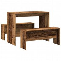 mesa y bancos de comedor 3 pzas madera de ingenieria envejecida vidaxl