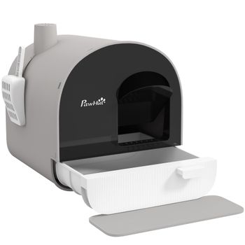PawHut Arenero para Gatos Caja de Arena Cerrada para Gatos con Bandeja Extraíble Pala y Filtro 43x44x47 cm Gris   Aosom España