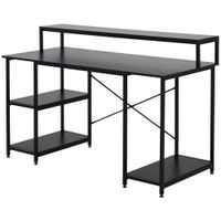 homcom mesa para computadora escritorio de oficina con 3 estantes tabla superior patas ajustables antideslizantes metal 140x60x93 cm   aosom espana