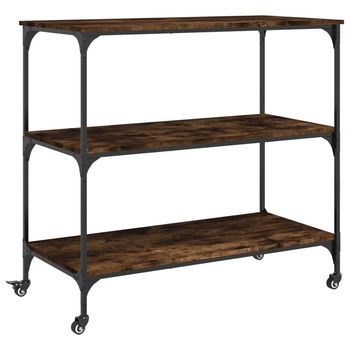 Carrito De Cocina，estantería De Cocina, Carrito De Servir Madera Ingeniería Roble Ahumado 102x50x95 Cm