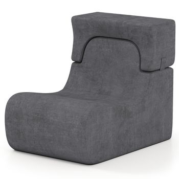Costway Silla de Piso para Adultos Sofá Perezoso con Reposacabezas Desmontable Funda de Terciopelo Hielo Lavable y Relleno de Espuma Elástica Gris