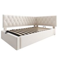 cama tapizada 90x200 cm - sofa cama con almacenamiento - estructura juvenil - terciopelo - beige - sin colchon
