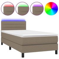 cama individual  cama para adultos  cama box spring colchon y luces led tela gris taupe 90x200 cm