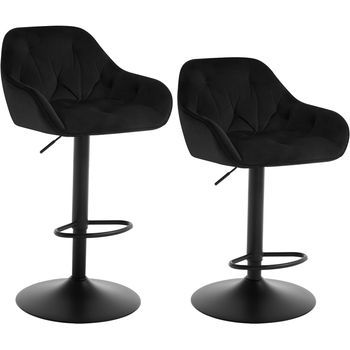 Juego De 2 Taburetes Altos De Bar, Sillas De Cocina Giratorias, Altura Ajustable, Terciopelo, Negro.