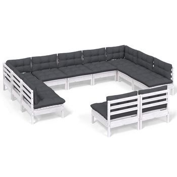 Muebles De Jardín 11 Piezas Y Cojines Blanco Madera Maciza Pino