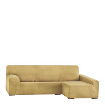 Funda De Sofá Chaise Longue Elástica Premium Mirando De Frente Derecha Para Brazo Largo Muy Suave Mostaza 250 - 310 Cm