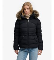 superdry para mujer w5012184a chaqueta acolchada fuji con pelo sintetico y capucha negro xs casual poliester