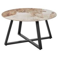 mesa de centro moderna tablero ceramico estructura metalica redonda efecto marmol negro blanco ivins