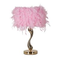 lampara de mesa con plumas rosa cm o 25x47