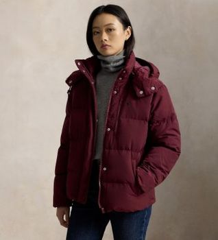 Polo Ralph Lauren para mujer. 211B17285005 Chaqueta acolchada de plumón burdeos (XS), Casual, Poliéster