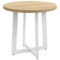 homcom mesa de comedor redonda para 4 personas cocina con tablero de madera base de acero cruzada o80x75 cm estilo roble   aosom espana