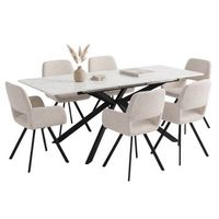 conjunto mesa 16  extensible marmol y 6 sillas giratorias urban meuble - negro y beige